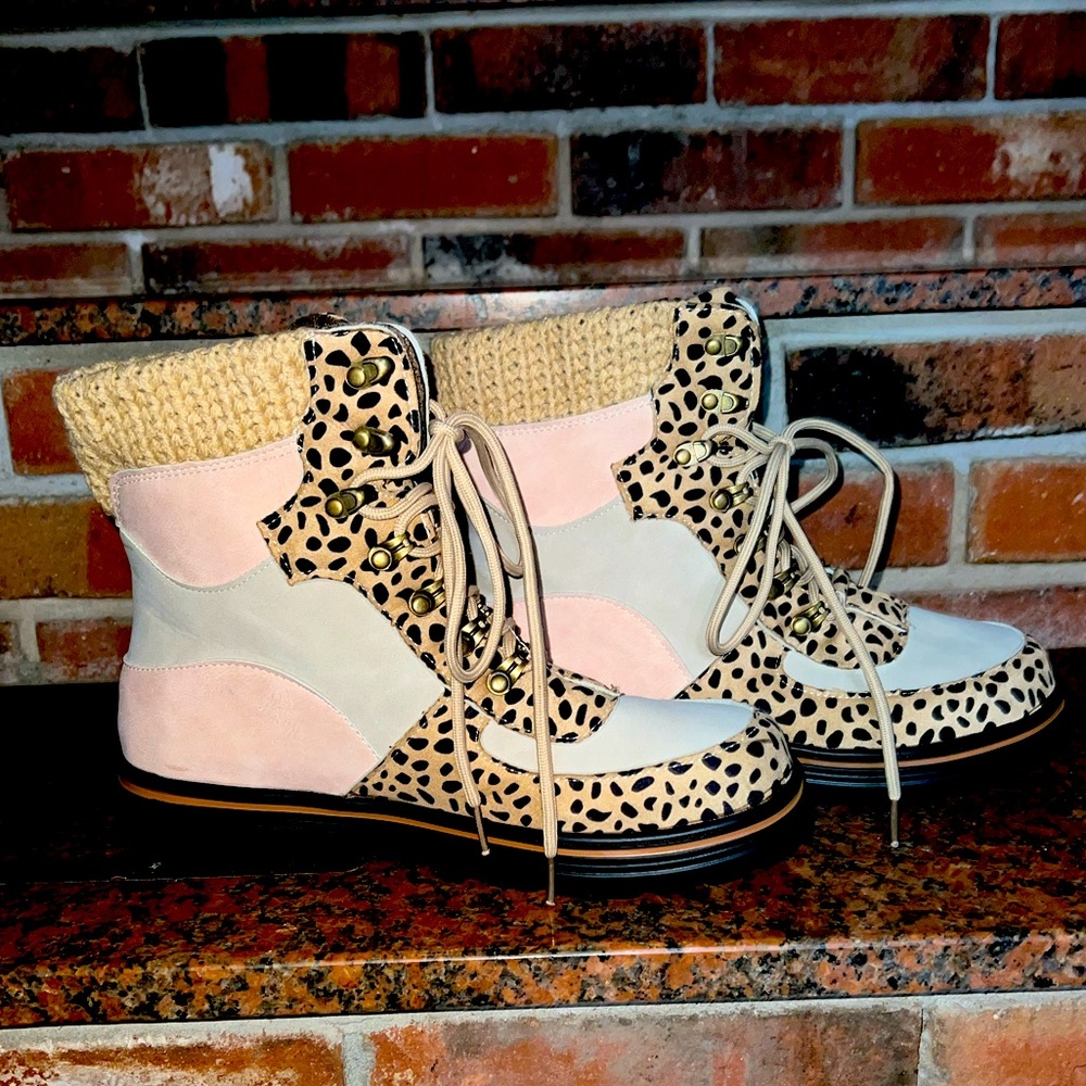 Leopard knit colorblock boots. These are super lightweight and comfortable.